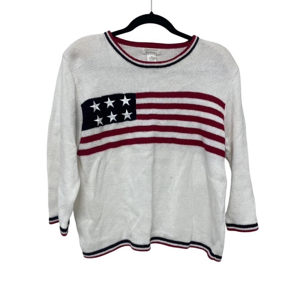 Christopher & Banks Sweater Womens M Flag Patriotic Pullover Knit USA America